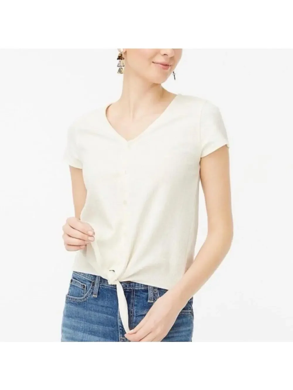J.Crew Ivory Tie-Front Textured Top Size Medium
